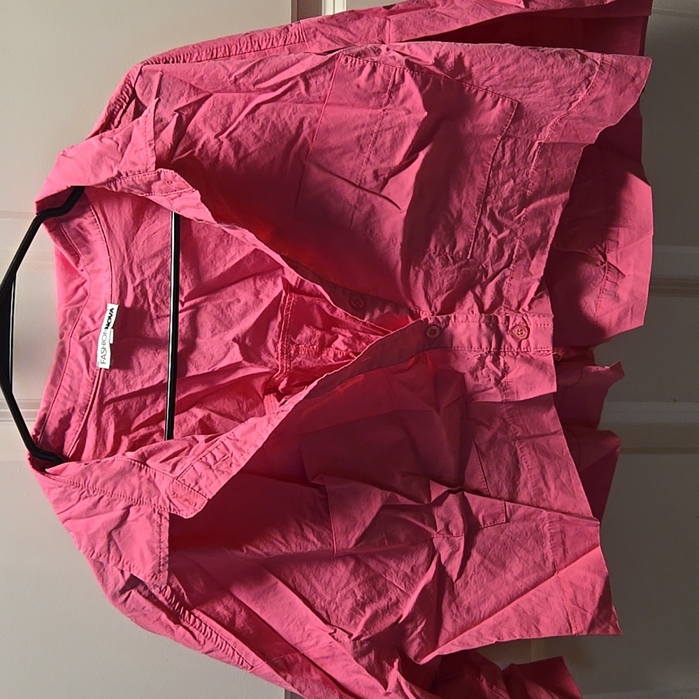 Pink half button down top